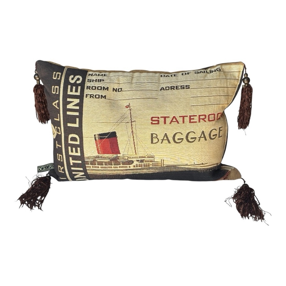 Borgata United Lines Brown Stateroom rectangle tapestry throw pillow w/ Tassels